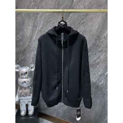 크* 가죽패치 니트 후드 집업