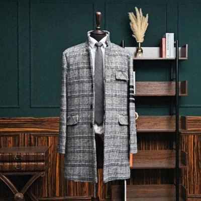 톰* 사선완장 글렌체크 울 코트