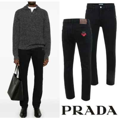 프** 클래식 레더 이니셜 레터링 융기모 슬림 진