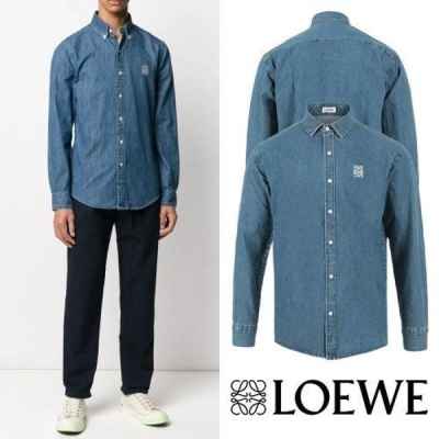 로** 미니 아나그램 자수 데님 셔츠